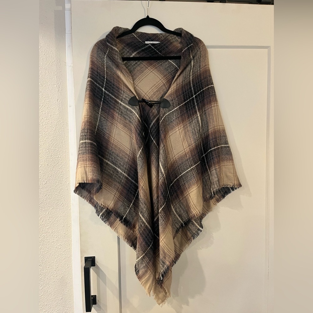 Max Studio Plaid Shawl in Brown and Black ONE SIZE